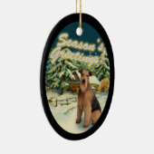 Airedale Terrier Snow Cabin Weihnachten Keramik Ornament (Rechts)