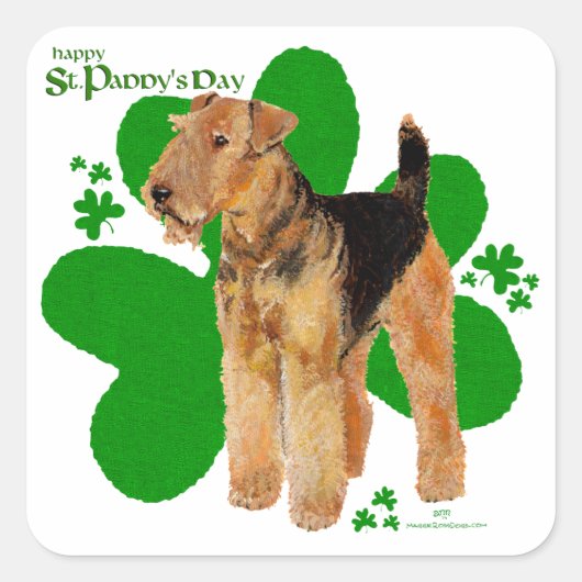 Airedale Terrier St Paddy Quadratischer Aufkleber (Vorderseite)