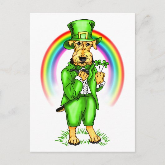 Airedale Terrier St. Patricks Day Leprechaun Postkarte (Vorderseite)