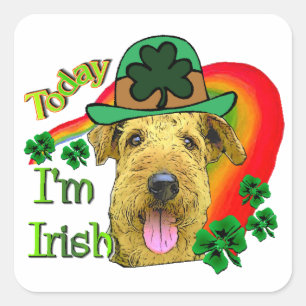 Airedale Terrier St. Patrick's Day Quadratischer Aufkleber
