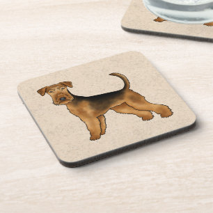 Airedale Terrier Süßer Cartoon-Hund auf Beige Getränkeuntersetzer