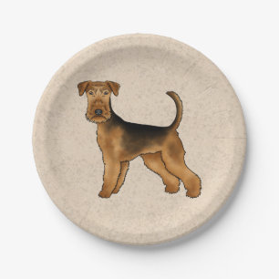 Airedale Terrier Süßer Cartoon-Hund auf Beige Pappteller