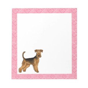 Airedale Terrier Süßer Cartoon-Hund mit rosa Herze Notizblock