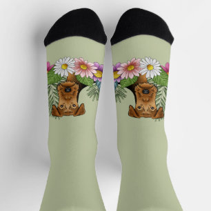 Airedale Terrier und bunte Sommerblumen Grün Socken