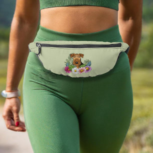 Airedale Terrier und farbenfrohe Sommer Blume Grün Bauchtasche