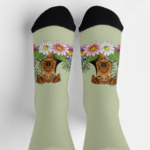 Airedale Terrier und farbenfrohe Sommer Blume Grün Socken (Oben)