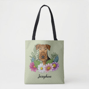 Airedale Terrier und farbenfrohe Sommerblumen Grün Tasche
