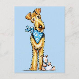 Airedale Terrier und Puppy Postkarte