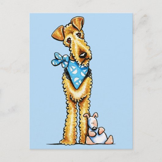 Airedale Terrier und Puppy Postkarte (Vorderseite)