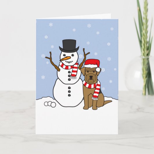 Airedale Terrier und Schneemann Feiertagskarte (Vorderseite)