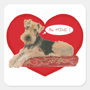 Airedale Terrier Valentine Quadratischer Aufkleber