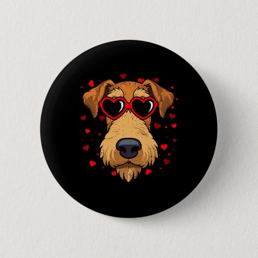 Airedale Terrier Valentinsherz Süße Hunde Liebhabe Button (Vorderseite)