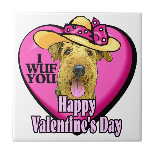 Airedale Terrier Valentinstag Fliese (Vorderseite)