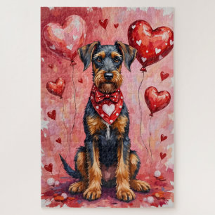 Airedale Terrier Valentinstag-Hundekunst mit Herze Puzzle