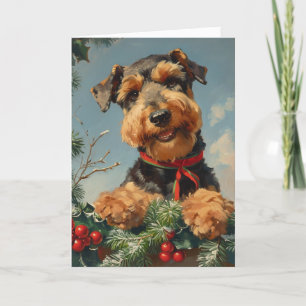 Airedale Terrier Vintag personalisierte Weihnachte Feiertagskarte