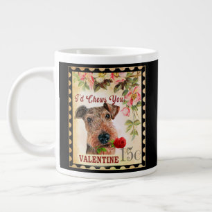 Airedale Terrier Vintag Valentine Hund mit Rose Jumbo-Tasse