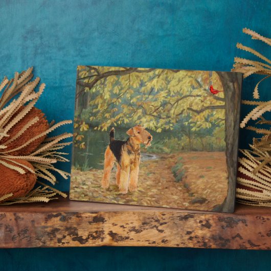 Airedale Terrier Vogelbeobachtung Fotoplatte (Seite)