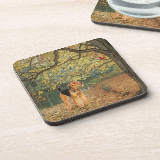 Airedale Terrier Vogelbeobachtung Getränkeuntersetzer (Linke Seite)