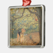 Airedale Terrier Vogelbeobachtung Ornament Aus Metall (Links)
