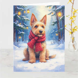 Airedale Terrier Wasserfarbe Weihnachten Schnee Karte