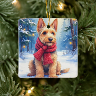 Airedale Terrier Wasserfarben Weihnachten Schnee Keramikornament