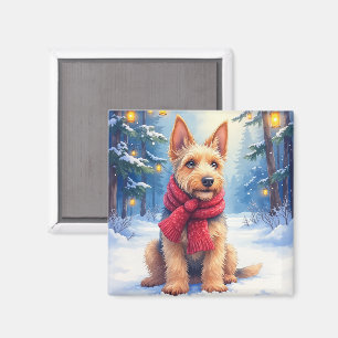 Airedale Terrier Wasserfarben Weihnachten Schnee Magnet
