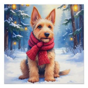 Airedale Terrier Wasserfarben Weihnachten Schnee Poster