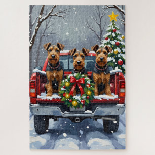 Airedale Terrier Weihnachten Rotes Lastwagen Ferie Puzzle
