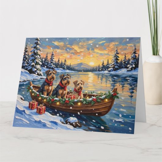 Airedale Terrier Weihnachtsboot Urlaub Karte (Vorderseite)