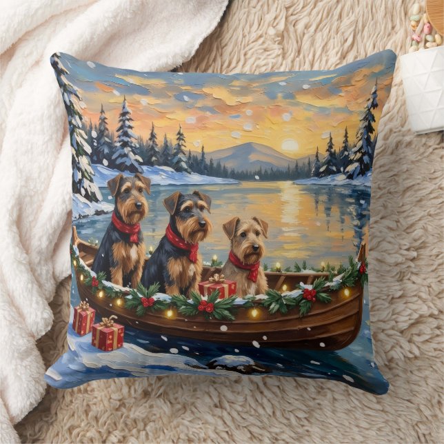 Airedale Terrier Weihnachtsboot Urlaub Kissen (Decke)