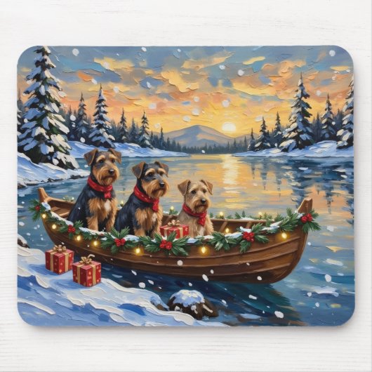 Airedale Terrier Weihnachtsboot Urlaub Mousepad (Vorne)