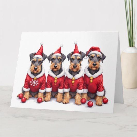 Airedale Terrier Weihnachtskleid Santa Hut Karte (Vorderseite)