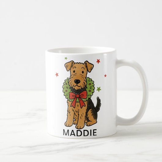 Airedale Terrier Weihnachtskranz & roter Bogen Kaffeetasse (Rechts)