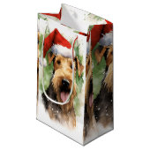 Airedale Terrier Weihnachtsmalerei Kunstwerke Kleine Geschenktüte (Vorderseite Schrägansicht)