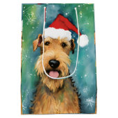 Airedale Terrier Weihnachtsmalerei Kunstwerke Mittlere Geschenktüte (Rückseite)