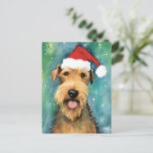 Airedale Terrier Weihnachtsmalerei Kunstwerke Postkarte (Stehend Vorderseite)