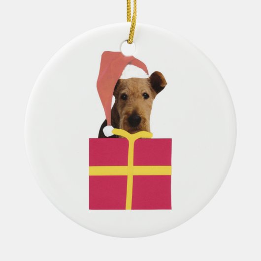 Airedale-Terrier-Weihnachtsmannmütze-Verzierung Keramikornament (Vorne)