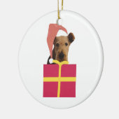 Airedale-Terrier-Weihnachtsmannmütze-Verzierung Keramikornament (Links)