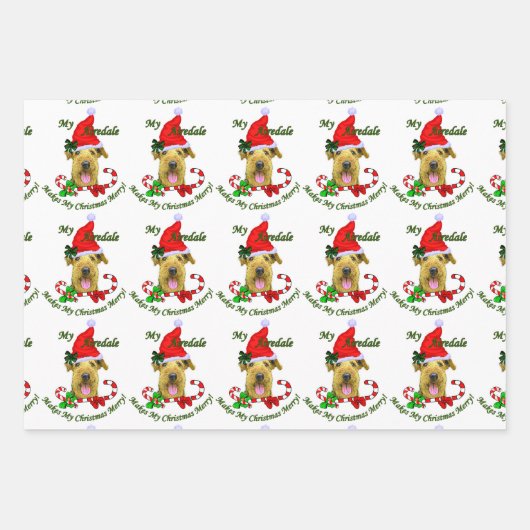 Airedale Terrier Weihnachtsmannmütze Weihnachten Geschenkpapier Set (Vorderseite 3)