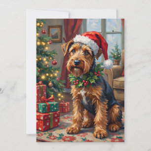 Airedale Terrier Weihnachtsmannmütze Weihnachtsspa Feiertagskarte