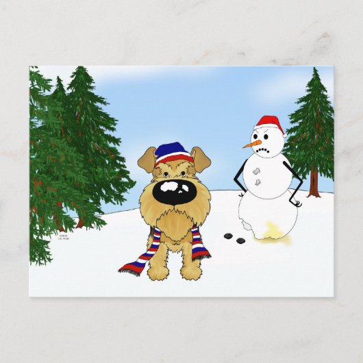 Airedale Terrier Winter Szene Postkarte (Vorderseite)