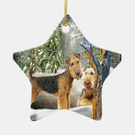 Airedale Terrier Wintertage Geschenke Keramikornament (Vorne)