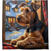 Airedale Terrier With Christmas Lights Holiday  Duschvorhang (Vorderseite)