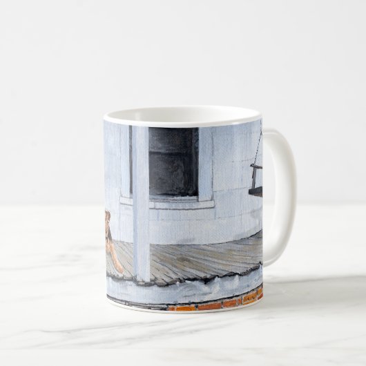 Airedale Terriers auf der Veranda Kaffeetasse (VorderseiteRechts)