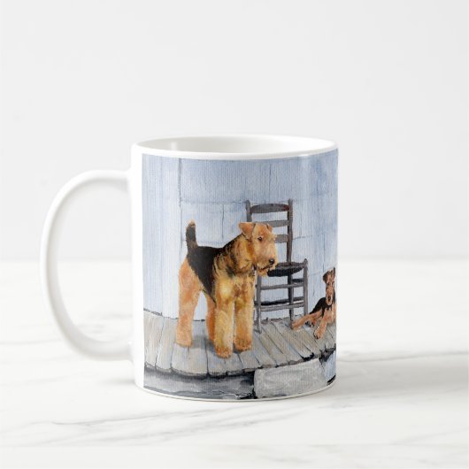 Airedale Terriers auf der Veranda Kaffeetasse (Links)