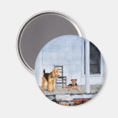 Airedale Terriers auf der Veranda Magnet (Vorderseite/Rückseite)