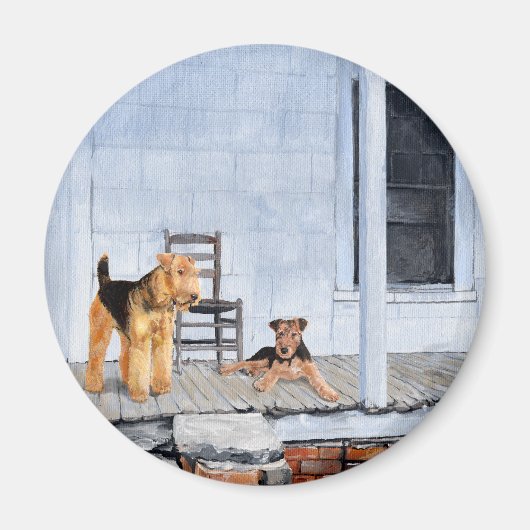 Airedale Terriers auf der Veranda Magnet (Vorne)