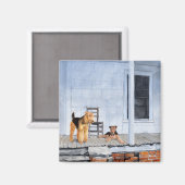 Airedale Terriers auf der Veranda Magnet (Vorderseite/Rückseite)
