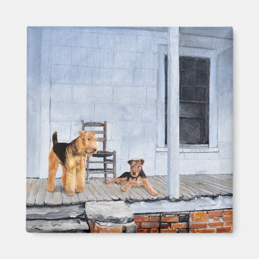 Airedale Terriers auf der Veranda Magnet (Vorne)