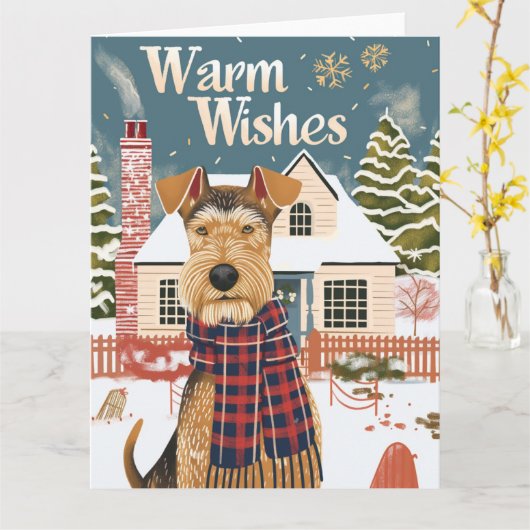 Airedale Warm wünscht Weihnachten Karte (Gelbe Blume)
